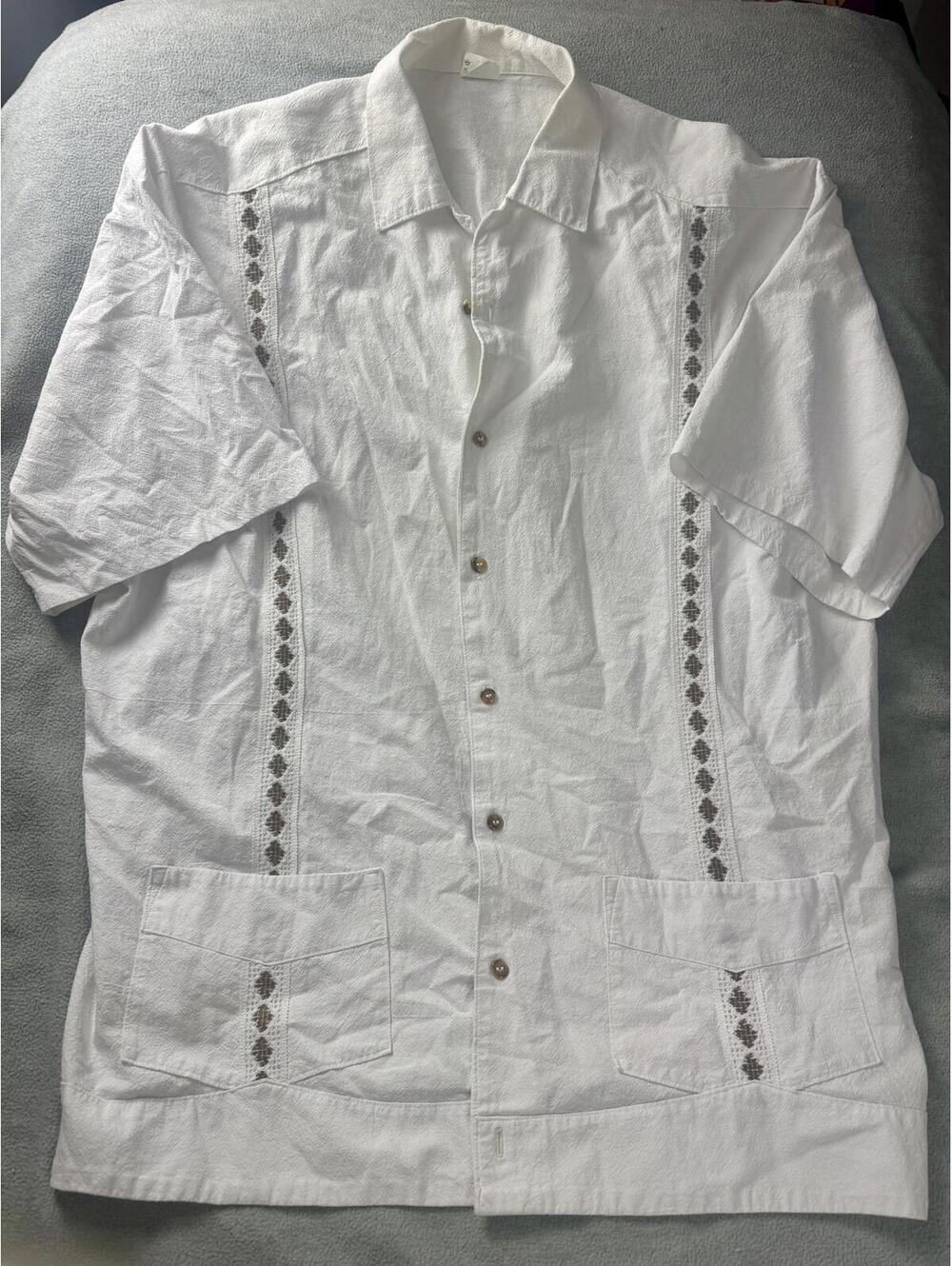 mens‎ vintage cuban guayabera shirt white embroidered 4xl camp shirt